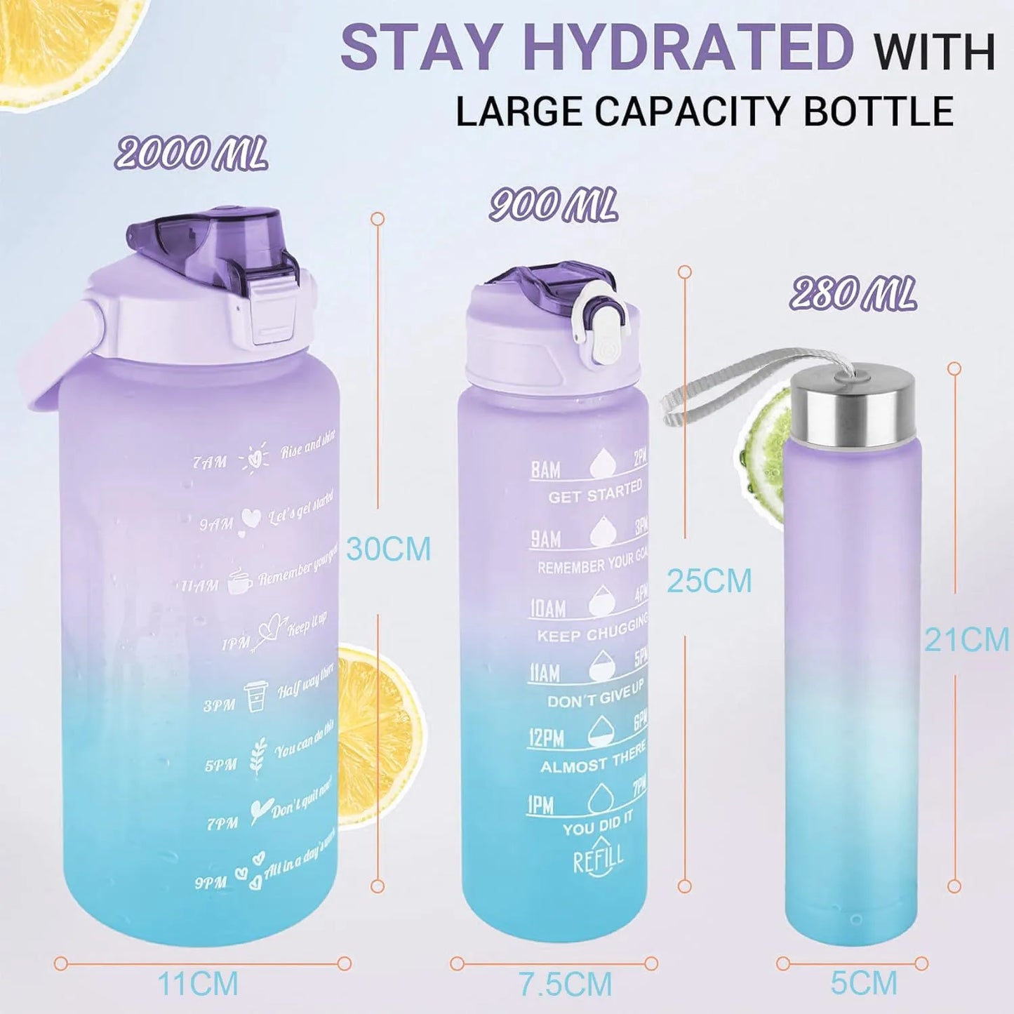 A pack of 3 Motivational Water Bottles